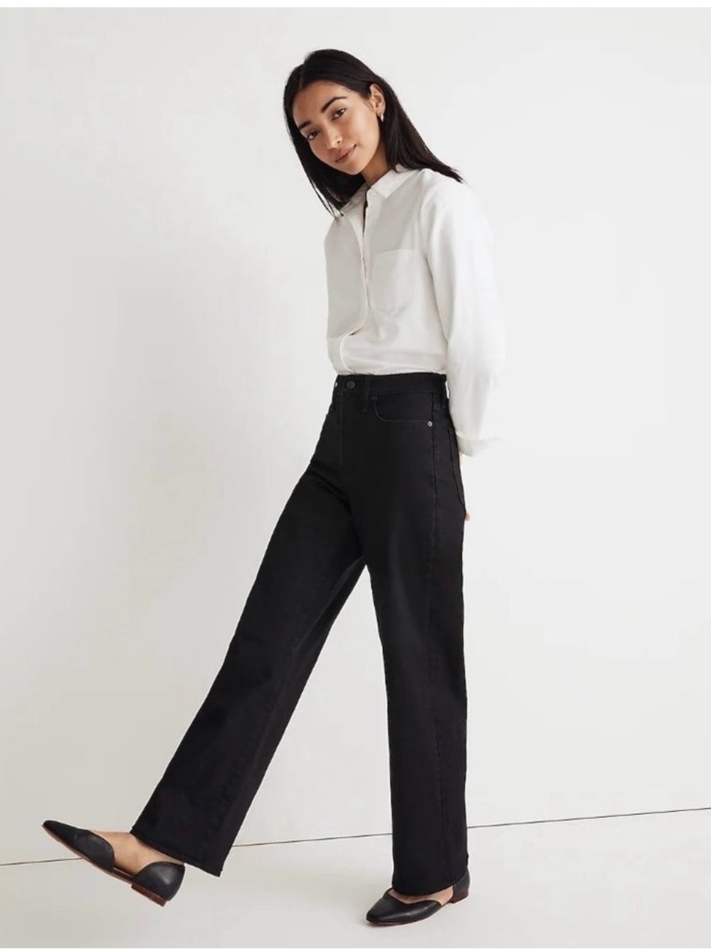 Madewell The Petite Perfect Vintage Wide-Leg Jean Black Women 23 PETITE